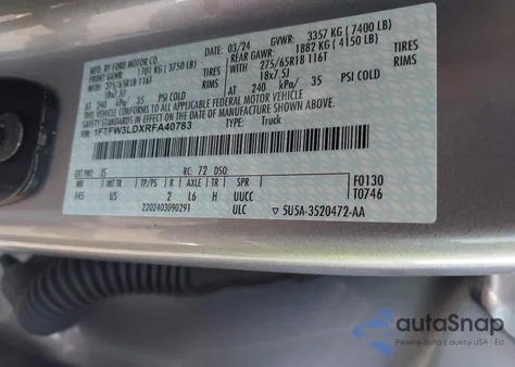 2024 Ford F150 Xlt z USA, uszkodzony, nr VIN 1FTFW3LDXRFA40783